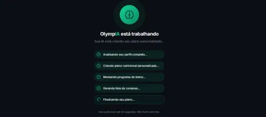 Tela inicial do OlympIA com a IA processando o plano do usuário